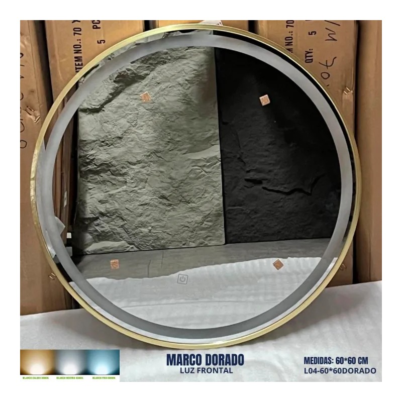 ESPEJO LED L04 MARCO DORADO