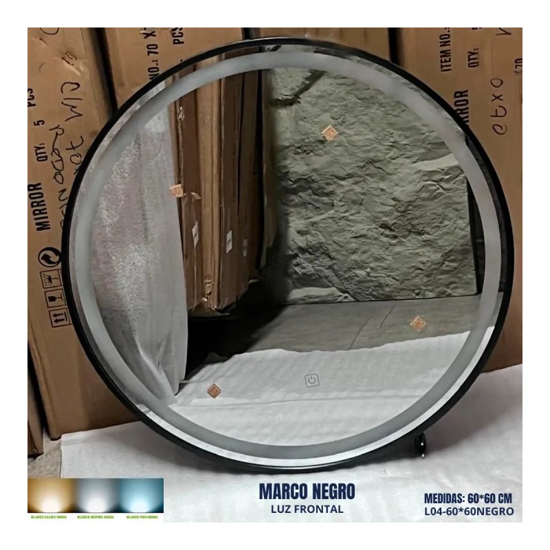 ESPEJO LED L04 MARCO NEGRO