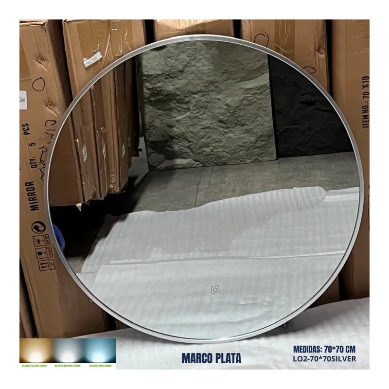 ESPEJO LED L02 MARCO PLATA
